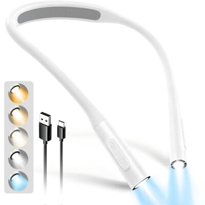 Glocusent Lampe tour de cou avec durée de vie de 100 heures, légère et protectrice des yeux, 5 luminosités et température de couleur réglable, lumières de cou pour travaux manuels, tricot, lecture Glocusent Lampe tour de cou avec durée de vie de 100 heures, légère et protectrice des yeux, 5 luminosités et température de couleur réglable, lumières de cou pour travaux manuels, tricot, lecture