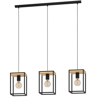 EGLO Libertad Hanglamp, 3-vlammige plafondlamp, kroonluchter voor woonkamer of eetkamer, van zwart metaal en natuurlijk hout, E27 fitting EGLO Libertad Hanglamp, 3-vlammige plafondlamp, kroonluchter voor woonkamer of eetkamer, van zwart metaal en natuurlijk hout, E27 fitting