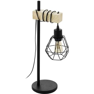 EGLO Townshend 5 tafellamp, industriële en retro bedlamp, tafellamp van zwart staal en hout, met schakelaar, FSC-gecertificeerd, E27 fitting EGLO Townshend 5 tafellamp, industriële en retro bedlamp, tafellamp van zwart staal en hout, met schakelaar, FSC-gecertificeerd, E27 fitting