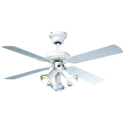 Farelek MALDIVES omkeerbare plafondventilator Ø 107 cm, 4 vleugels wit gelakt + verlichting 3 spots 60 W E14 Farelek MALDIVES omkeerbare plafondventilator Ø 107 cm, 4 vleugels wit gelakt + verlichting 3 spots 60 W E14