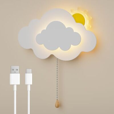 DROMEZ Wolken Led-wandlamp voor kinderkamer, oplaadbare batterij, trekschakelaar, 3 kleurtemperaturen, draadloos nachtlampje, USB, voor meisjes en jongens DROMEZ Wolken Led-wandlamp voor kinderkamer, oplaadbare batterij, trekschakelaar, 3 kleurtemperaturen, draadloos nachtlampje, USB, voor meisjes en jongens