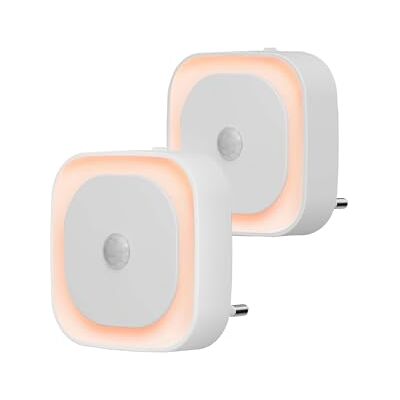 YUNLEX Set van 2 dimbare nachtlampjes met bewegingsmelder, indirect licht, automatisch stopcontact voor baby, kinderkamer, slaapkamer, hal, trap (amber) YUNLEX Set van 2 dimbare nachtlampjes met bewegingsmelder, indirect licht, automatisch stopcontact voor baby, kinderkamer, slaapkamer, hal, trap (amber)