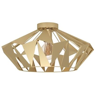 EGLO Carlton Plafondlamp, retro design plafondlamp, vintage plafondlamp voor woonkamer en hal, goudkleurig metaal, fitting E27 EGLO Carlton Plafondlamp, retro design plafondlamp, vintage plafondlamp voor woonkamer en hal, goudkleurig metaal, fitting E27