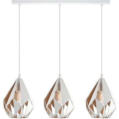 EGLO Carlton 1 Hanglamp, 3 lichtpunten, vintage/retro, van staal, kleur wit/goud; fitting E27 EGLO Carlton 1 Hanglamp, 3 lichtpunten, vintage/retro, van staal, kleur wit/goud; fitting E27