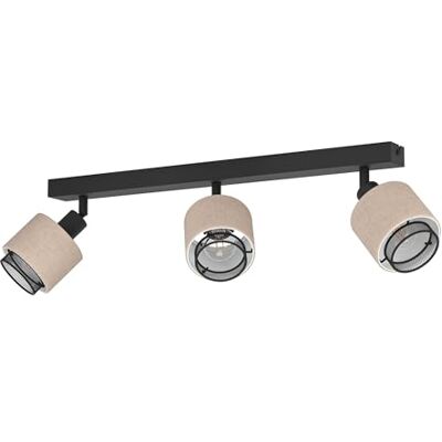 EGLO Rosley Plafondlamp, plafondlamp met 3 draaibare spots, lamp van natuurlijke stof en zwart metaal, verlichting voor woonkamer en slaapkamer, fitting E14 EGLO Rosley Plafondlamp, plafondlamp met 3 draaibare spots, lamp van natuurlijke stof en zwart metaal, verlichting voor woonkamer en slaapkamer, fitting E14