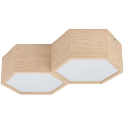 EGLO Mirlas 2-vlammige plafondlamp, binnenverlichting van natuurlijk hout en witte kunststof, plafondlamp voor woonkamer, slaapkamer en hal, fitting E27 EGLO Mirlas 2-vlammige plafondlamp, binnenverlichting van natuurlijk hout en witte kunststof, plafondlamp voor woonkamer, slaapkamer en hal, fitting E27