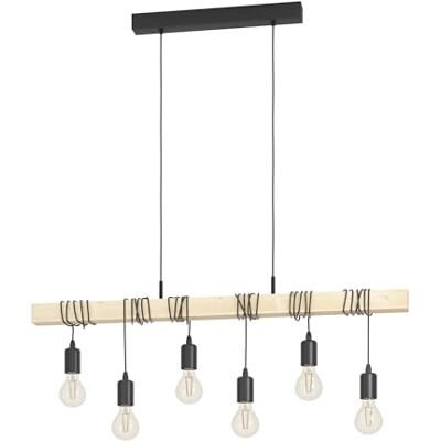 EGLO TOWNSHEND Vintage hanglamp met 6 vlammen in industrieel design Retro hanglamp van staal en hout, zwart, bruin, FSC-gecertificeerd, E27-fitting EGLO TOWNSHEND Vintage hanglamp met 6 vlammen in industrieel design Retro hanglamp van staal en hout, zwart, bruin, FSC-gecertificeerd, E27-fitting