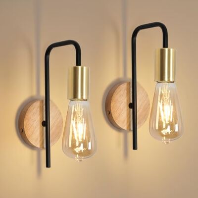 Osairous Comely Vintage Wandlamp, 2 stuks, industriële binnenwandlamp, retro ijzeren wandspot voor slaapkamer, hal, bar, E27, IP20, houtkleur, zonder lamp Osairous Comely Vintage Wandlamp, 2 stuks, industriële binnenwandlamp, retro ijzeren wandspot voor slaapkamer, hal, bar, E27, IP20, houtkleur, zonder lamp