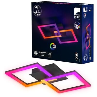 EGLO RGBIC led-plafondlamp, geometrische plafondlamp met lichteffecten, decoratie voor kantoor, gaming en feest, veelkleurige spot met afstandsbediening, warm wit en RGB, zwart metaal EGLO RGBIC led-plafondlamp, geometrische plafondlamp met lichteffecten, decoratie voor kantoor, gaming en feest, veelkleurige spot met afstandsbediening, warm wit en RGB, zwart metaal