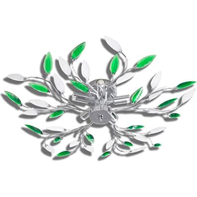 vidaXL Groen en wit plafondlamp met kristallen arm voor 5 E14-lampen vidaXL Groen en wit plafondlamp met kristallen arm voor 5 E14-lampen