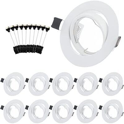 Bojim GU10 inbouwspot set, montageframes in wit voor inbouwspot 68 mm met GU-10 fitting voor lampen, 30° draaibaar, AC 230 V, keramische hulzen GU10 set van 10 Bojim GU10 inbouwspot set, montageframes in wit voor inbouwspot 68 mm met GU-10 fitting voor lampen, 30° draaibaar, AC 230 V, keramische hulzen GU10 set van 10