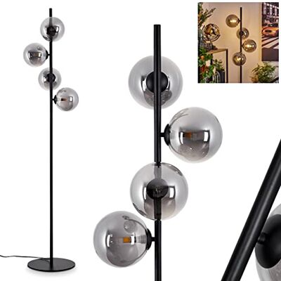 hofstein Remaisnil Moderne vloerlamp van metaal/glas, zwart/rook, vloerlamp, modern, retro, vintage, met voetschakelaar op kabel, 4 lampen, 4 x G9, zonder lamp hofstein Remaisnil Moderne vloerlamp van metaal/glas, zwart/rook, vloerlamp, modern, retro, vintage, met voetschakelaar op kabel, 4 lampen, 4 x G9, zonder lamp
