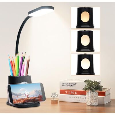 LQWELL ® 4-in-1 led-bureaulamp, oplaadbare USB-leeslamp voor thuiskantoor, nachtlampje met 3 helderheidsniveaus, 360 graden flexibel, met houder voor pen en telefoon (zwart) LQWELL ® 4-in-1 led-bureaulamp, oplaadbare USB-leeslamp voor thuiskantoor, nachtlampje met 3 helderheidsniveaus, 360 graden flexibel, met houder voor pen en telefoon (zwart)