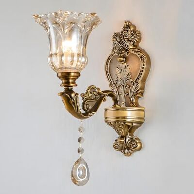 WayLuoung Vintage bloemenwandlamp met 1 kop van kristalglas, retro wandlamp in brons goud, metalen wandlamp voor woonkamer, restaurant, trappen, hotels, bars (voet E14, zonder gloeilamp WayLuoung Vintage bloemenwandlamp met 1 kop van kristalglas, retro wandlamp in brons goud, metalen wandlamp voor woonkamer, restaurant, trappen, hotels, bars (voet E14, zonder gloeilamp