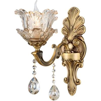 WayLuoung Vintage Bloemen 1 Hoofd Kristallen Glas Wandlamp Retro Wandlamp Goudbrons Kleur Metalen Decoratie Nachtkastje Woonkamer Restaurant Trappen (Basis E14 Zonder Lamp) WayLuoung Vintage Bloemen 1 Hoofd Kristallen Glas Wandlamp Retro Wandlamp Goudbrons Kleur Metalen Decoratie Nachtkastje Woonkamer Restaurant Trappen (Basis E14 Zonder Lamp)