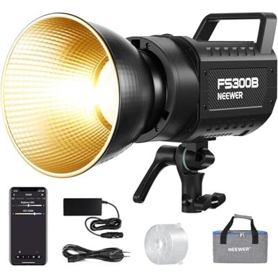 NEEWER FS300B 300 W LED Studio videolamp, tweekleurig COB continue verlichting met bediening 2,4 G/APP 44500 Lux/1 m 2700 K-6500 K, CRI97+, 12 scènes, Bowens Spotlight mount voor fotografie streaming NEEWER FS300B 300 W LED Studio videolamp, tweekleurig COB continue verlichting met bediening 2,4 G/APP 44500 Lux/1 m 2700 K-6500 K, CRI97+, 12 scènes, Bowens Spotlight mount voor fotografie streaming