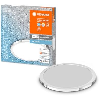 LEDVANCE Led-badkamerlamp, chroom, 18 W, 2100 lumen, 3000-6500 K, 30 cm, IP44, Orbis Disc wandlamp met wifi-technologie, dimbaar, via app en LEDVANCE Led-badkamerlamp, chroom, 18 W, 2100 lumen, 3000-6500 K, 30 cm, IP44, Orbis Disc wandlamp met wifi-technologie, dimbaar, via app en