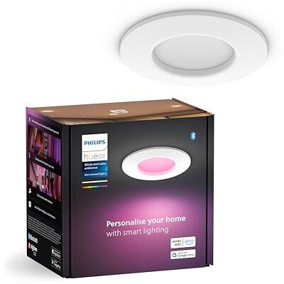 Philips Platte Inbouwspot 90 mm Wit & Gekleurd Licht Bluetooth Compatibel Stembediening met Alexa Apple Home & Google Assistant LED Spots Wit Philips Platte Inbouwspot 90 mm Wit & Gekleurd Licht Bluetooth Compatibel Stembediening met Alexa Apple Home & Google Assistant LED Spots Wit