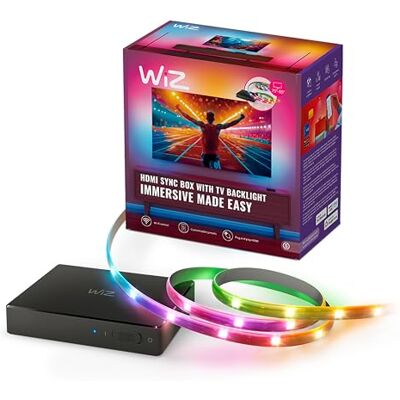 WiZ HDMI Sync Box met tv-verlichting, synchroniseert de lichten met je films, HDMI 2.0 ondersteunt 4K bij 60Hz, RGBIC ledstrip voor tv van 75 tot 85 inch, bediening via app/spraak WiZ HDMI Sync Box met tv-verlichting, synchroniseert de lichten met je films, HDMI 2.0 ondersteunt 4K bij 60Hz, RGBIC ledstrip voor tv van 75 tot 85 inch, bediening via app/spraak