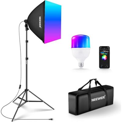 NEEWER RGB Softbox lichtset met app-besturing en 9 effectmodi, 24 W led-lamp CRI93+ TLCI98+, E27, porseleinen fitting, 24 inch softbox, voor studio-fotografie, NK800 NEEWER RGB Softbox lichtset met app-besturing en 9 effectmodi, 24 W led-lamp CRI93+ TLCI98+, E27, porseleinen fitting, 24 inch softbox, voor studio-fotografie, NK800