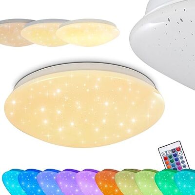 hofstein Norton Star led-plafondlamp, ronde plafondlamp met glittereffect, RGB-kleurverandering en afstandsbediening, 15 W, 900 lm, 3000 K, dimbaar, met sterrenhemel, IP44 hofstein Norton Star led-plafondlamp, ronde plafondlamp met glittereffect, RGB-kleurverandering en afstandsbediening, 15 W, 900 lm, 3000 K, dimbaar, met sterrenhemel, IP44