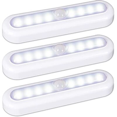 STAR-SPANGLED Set van 3 led-kastlampen, bewegingsmelder, batterij, nachtlampje met lijm, lichtsensor voor hal, trap, kast, slaapkamer, keuken, 18 cm STAR-SPANGLED Set van 3 led-kastlampen, bewegingsmelder, batterij, nachtlampje met lijm, lichtsensor voor hal, trap, kast, slaapkamer, keuken, 18 cm