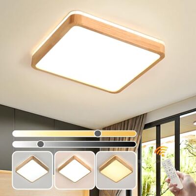 YYUTLUO Houten led-plafondlamp, vierkante lamp van natuurlijk hout, gloed 360 graden, dimbaar met afstandsbediening, 2700 K-6500 K, 36 W, woonkamer, eetkamer, hal, huis, kantoor, kinderkamer (diameter YYUTLUO Houten led-plafondlamp, vierkante lamp van natuurlijk hout, gloed 360 graden, dimbaar met afstandsbediening, 2700 K-6500 K, 36 W, woonkamer, eetkamer, hal, huis, kantoor, kinderkamer (diameter