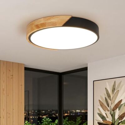 Kambo Led-plafondlamp, rond, van hout, zwart, 24 W, Ø 30 cm, natuurlijk licht, 4500 K, modern, plat, Scandinavisch, voor woonkamer, slaapkamer, keuken, hal, eenvoudig te installeren Kambo Led-plafondlamp, rond, van hout, zwart, 24 W, Ø 30 cm, natuurlijk licht, 4500 K, modern, plat, Scandinavisch, voor woonkamer, slaapkamer, keuken, hal, eenvoudig te installeren