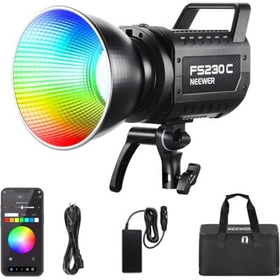 NEEWER 230 W RGB LED videolicht, bediening APP/2.4G, 2500K-7500K 23000lux/1m COB continue verlichting, 17 effecten CRI95+ Bowens Spotlight voor Studio Fotografie video-opname, FS230C NEEWER 230 W RGB LED videolicht, bediening APP/2.4G, 2500K-7500K 23000lux/1m COB continue verlichting, 17 effecten CRI95+ Bowens Spotlight voor Studio Fotografie video-opname, FS230C