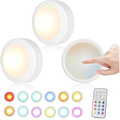 Aoreun Onderkastlampen, 3 RGBW, draadloze kastverlichting, 16 kleuren, led-nachtlampje met afstandsbediening, timerfunctie, kastverlichting, batterijverlichting, trapverlichting, Aoreun Onderkastlampen, 3 RGBW, draadloze kastverlichting, 16 kleuren, led-nachtlampje met afstandsbediening, timerfunctie, kastverlichting, batterijverlichting, trapverlichting,