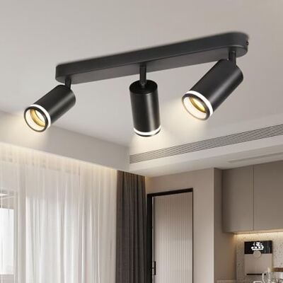 CHENBEN Led-plafondlamp met 3 spots, compatibel met GU10, met ringen, verstelbaar, modern, zwart, geschikt voor slaapkamer, woonkamer, keuken (zonder lamp) CHENBEN Led-plafondlamp met 3 spots, compatibel met GU10, met ringen, verstelbaar, modern, zwart, geschikt voor slaapkamer, woonkamer, keuken (zonder lamp)
