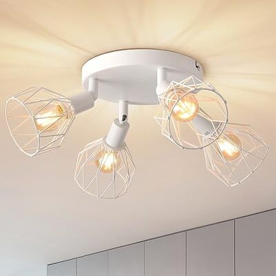 ANWIO Plafondlampen, keukenspots, plafondlampen, keukenplafondlampen, draadplafondlampen, 4-weg verstelbaar, industriële wandlampen wit met E14 basis, wandspot ANWIO Plafondlampen, keukenspots, plafondlampen, keukenplafondlampen, draadplafondlampen, 4-weg verstelbaar, industriële wandlampen wit met E14 basis, wandspot