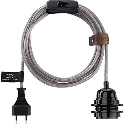 Hoopzi Bala E27 Contactdoos met Schakelaar 38 Kleuren 4,5 Meter Stofdraad Voor Verlichting van de Ophanging of voor de Creatieve Lamp Grijs Hoopzi Bala E27 Contactdoos met Schakelaar 38 Kleuren 4,5 Meter Stofdraad Voor Verlichting van de Ophanging of voor de Creatieve Lamp Grijs