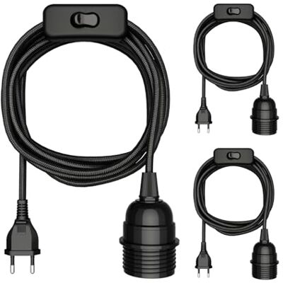 ledscom.de 3 x LEKA textielkabel, stekker, schakelaar, zwart, 3 m, fitting, 1 x E27 max. 60 W ledscom.de 3 x LEKA textielkabel, stekker, schakelaar, zwart, 3 m, fitting, 1 x E27 max. 60 W