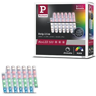 Paulmann 70551 LED Stripe MaxLED 500 2,5m 1375lm IP44 incl. 1x30W dimbaar RGBW kleurcontrole zilver LED strip kunststof lichtstrip 3000K Paulmann 70551 LED Stripe MaxLED 500 2,5m 1375lm IP44 incl. 1x30W dimbaar RGBW kleurcontrole zilver LED strip kunststof lichtstrip 3000K