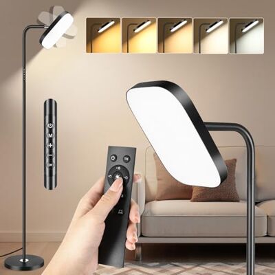 YICAIZI Vloerlamp, dimbaar, led-voetlamp, 36 W, 3200 lm, met afstandsbediening en touch-bediening, leeslamp 360 graden draaibaar met 5 kleurtemperaturen, voor kantoor, slaapkamer, woonkamer, zwart YICAIZI Vloerlamp, dimbaar, led-voetlamp, 36 W, 3200 lm, met afstandsbediening en touch-bediening, leeslamp 360 graden draaibaar met 5 kleurtemperaturen, voor kantoor, slaapkamer, woonkamer, zwart