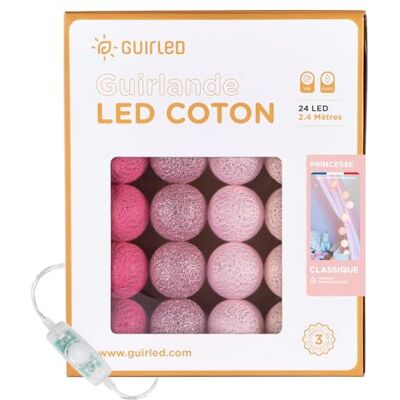 GuirLED Lichtketting met bolletjes van katoen, USB, 2 uur nachtlampje voor baby's, incl. 2 A dubbele USB-adapter, 3 intensiteiten, 24 bolletjes, 2,4 m, Princesse GuirLED Lichtketting met bolletjes van katoen, USB, 2 uur nachtlampje voor baby's, incl. 2 A dubbele USB-adapter, 3 intensiteiten, 24 bolletjes, 2,4 m, Princesse