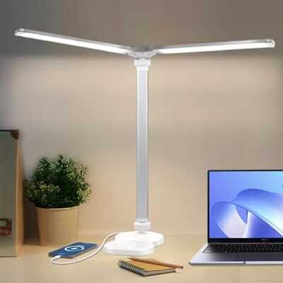 LQWELL ® Led-bureaulamp met dubbel uiteinde, dimbaar, 5 kleuren en 10 helderheden, leeslamp zonder gevaar voor de ogen, touch-bediening en geheugenfunctie, timer LQWELL ® Led-bureaulamp met dubbel uiteinde, dimbaar, 5 kleuren en 10 helderheden, leeslamp zonder gevaar voor de ogen, touch-bediening en geheugenfunctie, timer