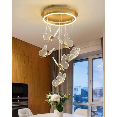 RuiRfh Moderne led-trapkroonluchter aluminium dimbaar vlindervorm gouden hanglamp voor huisdecoratie Scandinavische stijl geschikt voor hotelvilla woonkamer RuiRfh Moderne led-trapkroonluchter aluminium dimbaar vlindervorm gouden hanglamp voor huisdecoratie Scandinavische stijl geschikt voor hotelvilla woonkamer