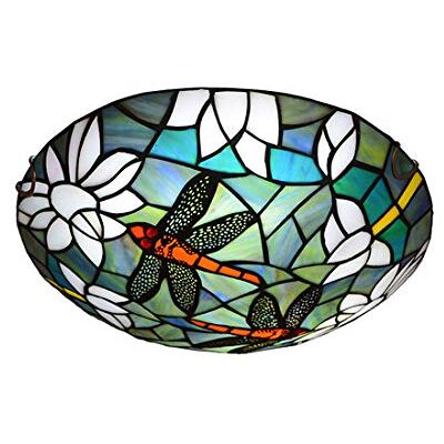 ZTJ-Lighting Tiffany Plafondstijl, retro glas-in-lood ronde plafondlamp, kan worden verduisterd metaal hal plafondverlichting voor woonkamer slaapkamer keuken, 15,30 cm ZTJ-Lighting Tiffany Plafondstijl, retro glas-in-lood ronde plafondlamp, kan worden verduisterd metaal hal plafondverlichting voor woonkamer slaapkamer keuken, 15,30 cm