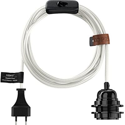 Hoopzi Bala E27 Contactdoos met Schakelaar 38 Kleuren 4,5 Meter Stofdraad Voor Verlichting van de Ophanging of voor de Creatieve Lamp Glanzend wit Hoopzi Bala E27 Contactdoos met Schakelaar 38 Kleuren 4,5 Meter Stofdraad Voor Verlichting van de Ophanging of voor de Creatieve Lamp Glanzend wit