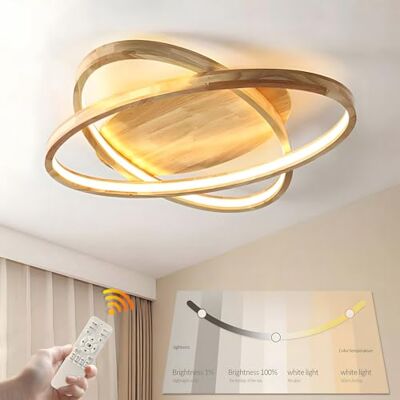 WayLuoung Houten led-plafondlamp, Ø 52 cm, 50 W, 4300 lm, 3000 K-6000 K, dimbaar, met afstandsbediening, 2 moderne ringen, natuurlijk hout + ovale lamp, acryl, woonkamer, kinderkamer, keuken, eetkamer, kantoor WayLuoung Houten led-plafondlamp, Ø 52 cm, 50 W, 4300 lm, 3000 K-6000 K, dimbaar, met afstandsbediening, 2 moderne ringen, natuurlijk hout + ovale lamp, acryl, woonkamer, kinderkamer, keuken, eetkamer, kantoor
