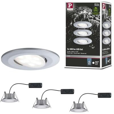 Paulmann Set van 3 Calla led-inbouwspots, rond, 3 x 6 W, IP65, neutraal wit, chroom, mat, draaibaar, kunststof spots, 4000 K, 3 stuks Paulmann Set van 3 Calla led-inbouwspots, rond, 3 x 6 W, IP65, neutraal wit, chroom, mat, draaibaar, kunststof spots, 4000 K, 3 stuks