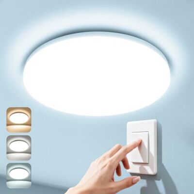WARMELLE Led-plafondlamp voor badkamer, IP65, 17 W, 2335 lm, 3 kleuren, 3000 K/4000 K/6500 K, verandering door wandschakelaar, CRI> 80, zonder flikkeren, plafond voor slaapkamer, balkon, ingang, Ø 22 cm WARMELLE Led-plafondlamp voor badkamer, IP65, 17 W, 2335 lm, 3 kleuren, 3000 K/4000 K/6500 K, verandering door wandschakelaar, CRI> 80, zonder flikkeren, plafond voor slaapkamer, balkon, ingang, Ø 22 cm