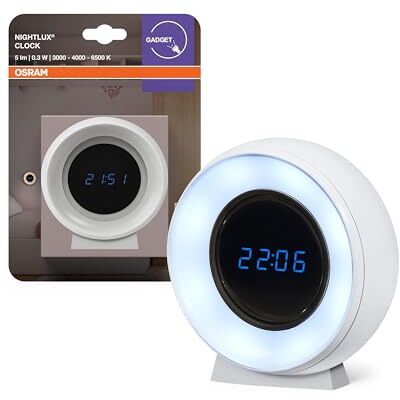 OSRAM NIGHTLUX Digitale klok en nachtlampje met sensor, 0,3 W, 5 lm, werkt op batterijen, USB-oplaadkabel, kleurveranderingsfunctie voor wit licht, eenvoudige montage, geschikt OSRAM NIGHTLUX Digitale klok en nachtlampje met sensor, 0,3 W, 5 lm, werkt op batterijen, USB-oplaadkabel, kleurveranderingsfunctie voor wit licht, eenvoudige montage, geschikt