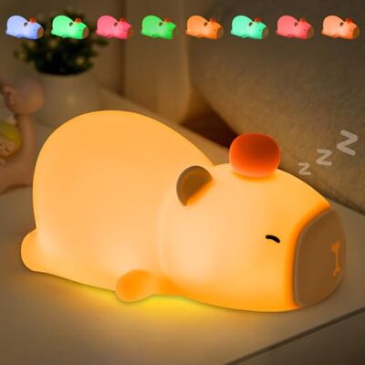 JUQG Capybara Nachtlampje voor kinderen, oplaadbaar USB-nachtlampje, drie helderheidsniveaus, 8 verlichtingskleuren, draagbare bedlamp voor slaapkamer, kinderkamer en woonkamer JUQG Capybara Nachtlampje voor kinderen, oplaadbaar USB-nachtlampje, drie helderheidsniveaus, 8 verlichtingskleuren, draagbare bedlamp voor slaapkamer, kinderkamer en woonkamer