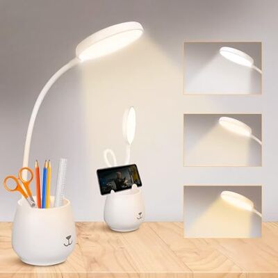 URAQT Ledbureaulamp, dimbaar, draadloos opladen met mobiele telefoonhouder, met penhouder, 3 modi en meerdere helderheidsniveaus, bureaulamp voor kinderen, bedlampje met touchscreen URAQT Ledbureaulamp, dimbaar, draadloos opladen met mobiele telefoonhouder, met penhouder, 3 modi en meerdere helderheidsniveaus, bureaulamp voor kinderen, bedlampje met touchscreen