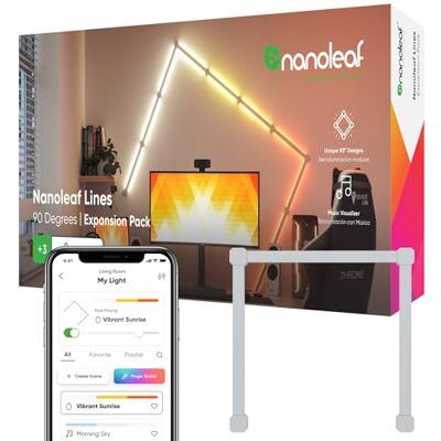 Nanoleaf Lines 90 graden vierkante uitbreidingspakket, 3 aangesloten RGBW led-lichtbalken, wandlampen, modulair, wifi, 16 m, compatibel met Alexa, Deco of Gaming Nanoleaf Lines 90 graden vierkante uitbreidingspakket, 3 aangesloten RGBW led-lichtbalken, wandlampen, modulair, wifi, 16 m, compatibel met Alexa, Deco of Gaming
