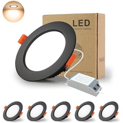 BAGZY Led-inbouwspot, zwart, extra plat, rond, 5 stuks, 5 W, 500 lm = 50 W gloeilamp, IP44, warm wit 3000 K, AC 220-240 V, zaagmaat 70-80 mm, voor badkamer, keuken, woonkamer, hal BAGZY Led-inbouwspot, zwart, extra plat, rond, 5 stuks, 5 W, 500 lm = 50 W gloeilamp, IP44, warm wit 3000 K, AC 220-240 V, zaagmaat 70-80 mm, voor badkamer, keuken, woonkamer, hal