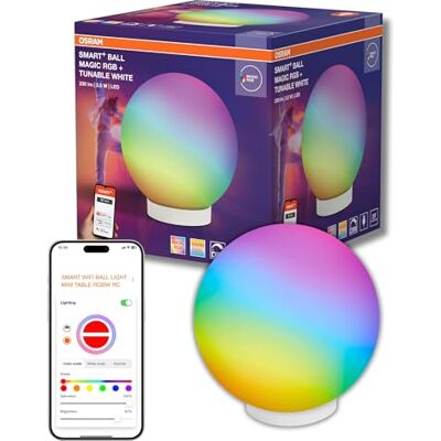 OSRAM Tafellamp SMART+ WIFI BALL LIGHT, 5 W, 200 lm Smart+ Wifi Ball Magic, Party Lighting Special and Mood Light, Blanc, 200 mm dia, 30000 h, Pack de 1 OSRAM Tafellamp SMART+ WIFI BALL LIGHT, 5 W, 200 lm Smart+ Wifi Ball Magic, Party Lighting Special and Mood Light, Blanc, 200 mm dia, 30000 h, Pack de 1